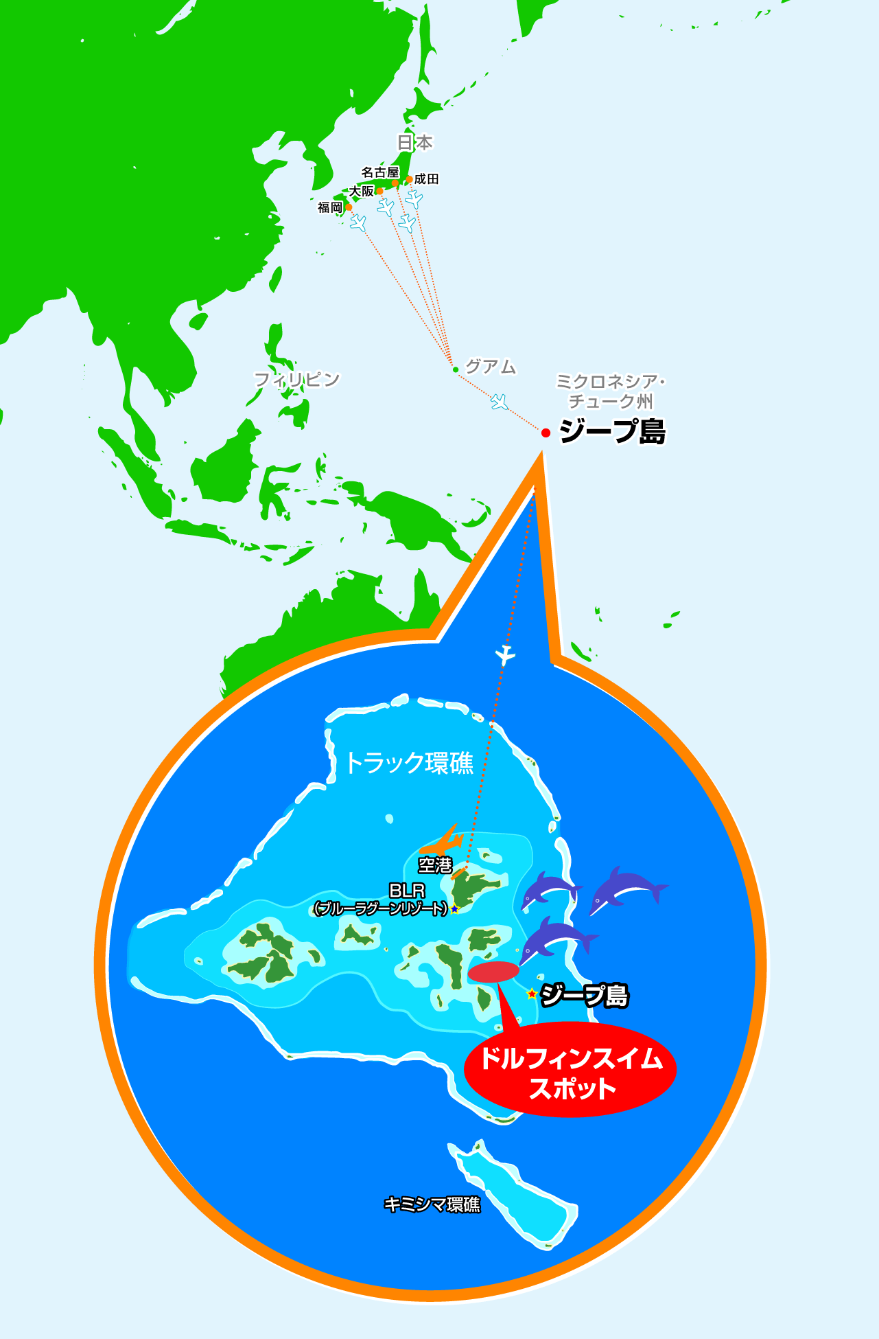 ジープ島ってどこにあるの？イルカ回遊ゾーン